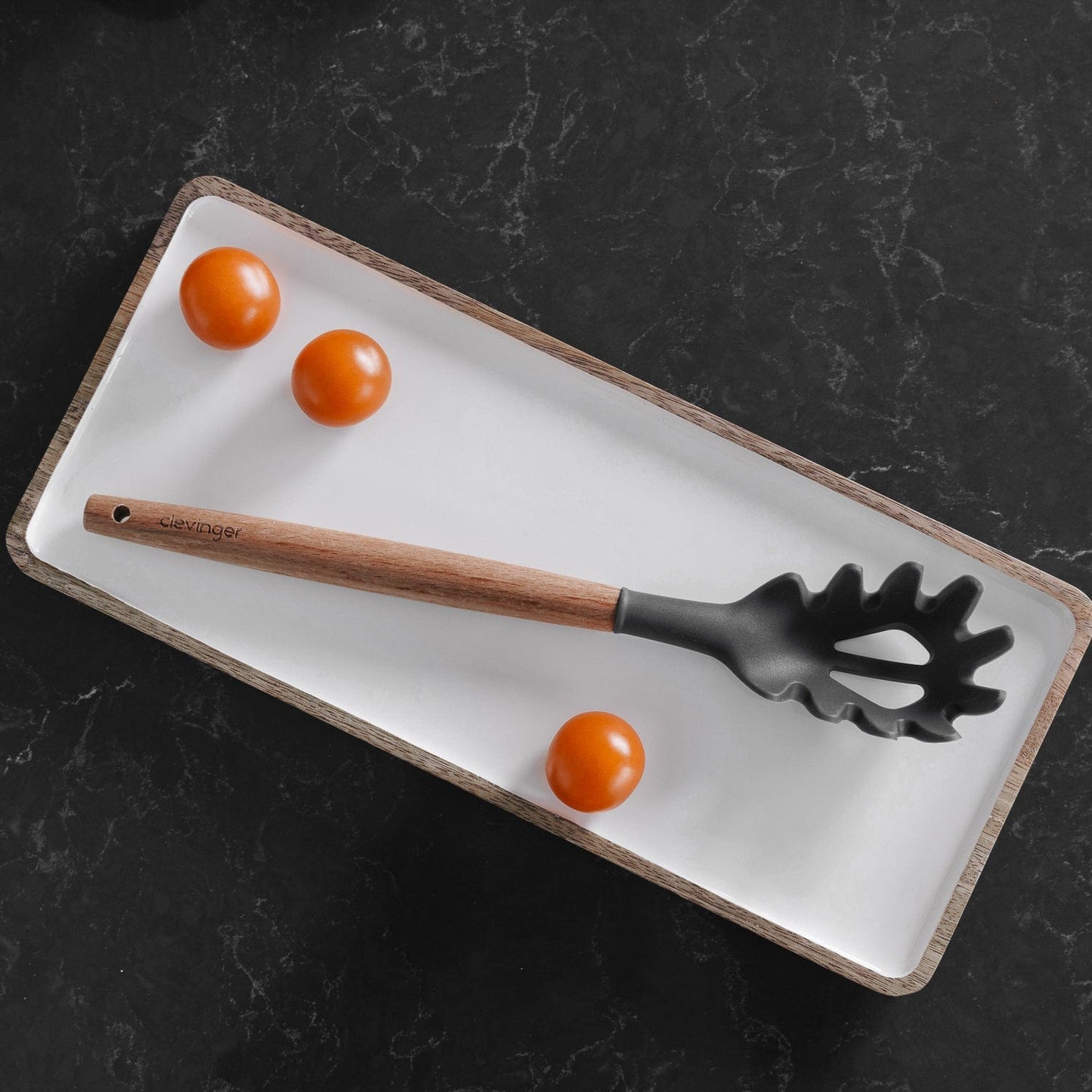 4 Pcs Beechwood & Silicone Kitchen Serving Utensils Set - Ladle/Pasta Server/Tongs/Slotted Spoon - Charcoal