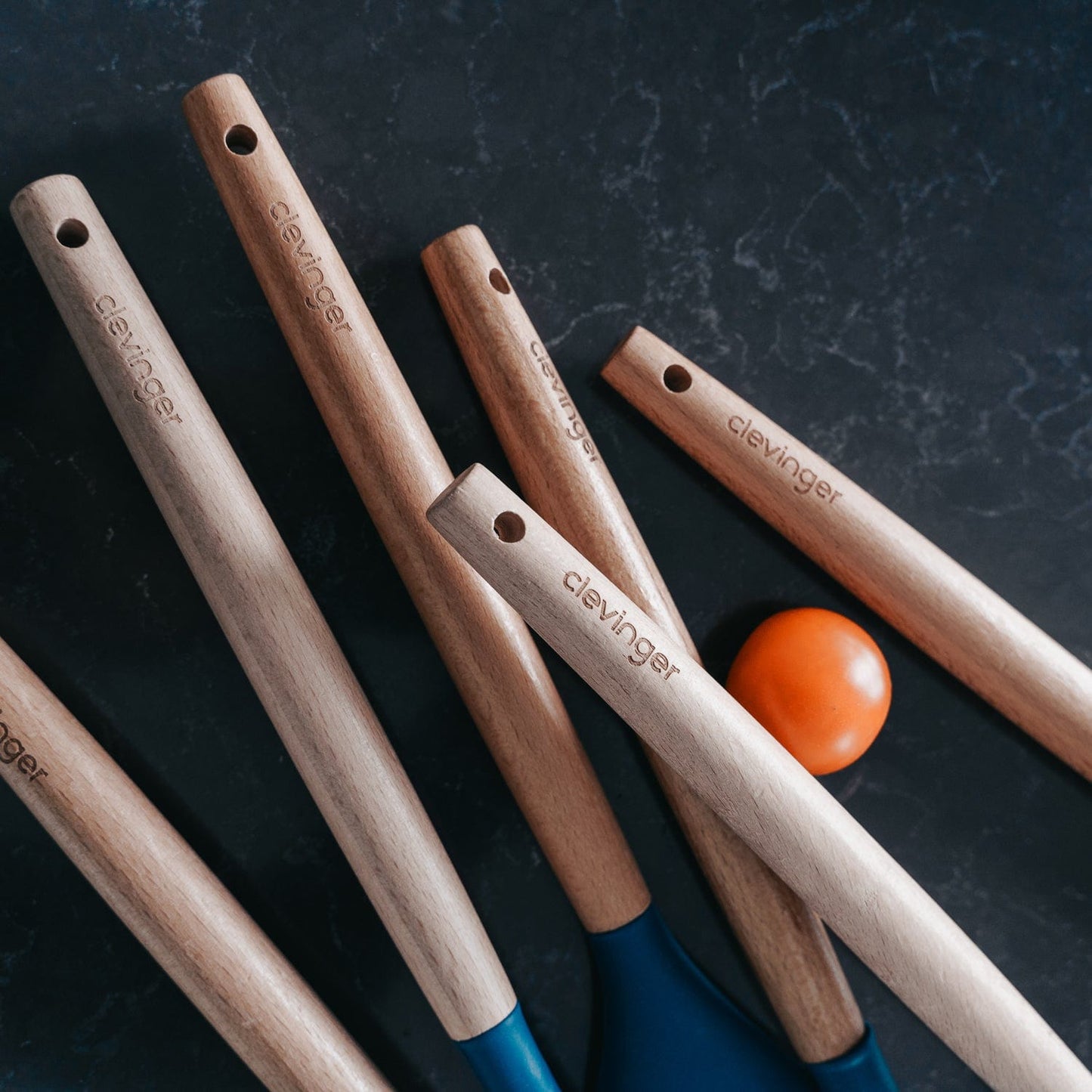 Beechwood & silicone slotted spoon navy