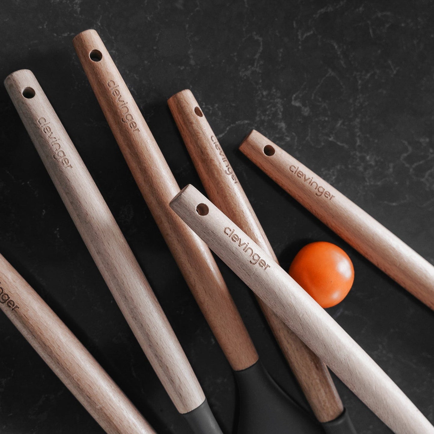 3 Pcs Beechwood & Silicone Kitchen Baking Utensils Set – Charcoal (Spatula, Whisk, Basting Brush)