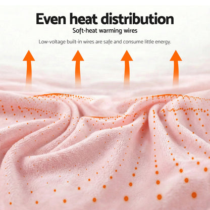 Giselle Electric Throw Rug Double Size 200x180cm Fleece Flannel Heated Blanket Pink