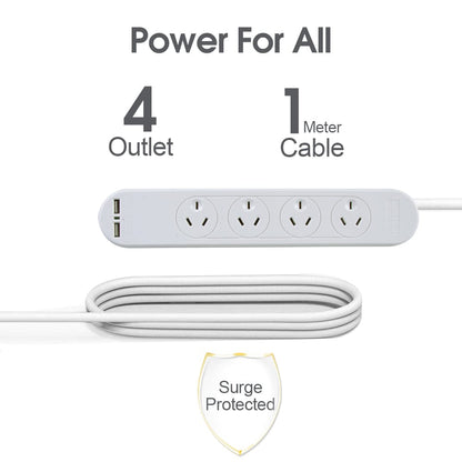 4 Outlet Powerboard With Surge Protection and Dual USB Charger