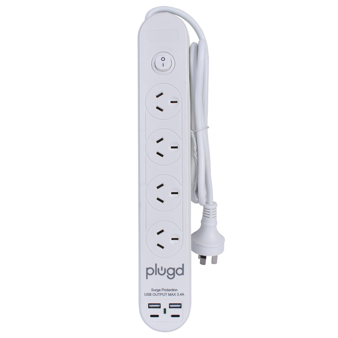 Plugd 2 USB A + 2 USB C 240V 10A Powerboard with Surge Protection