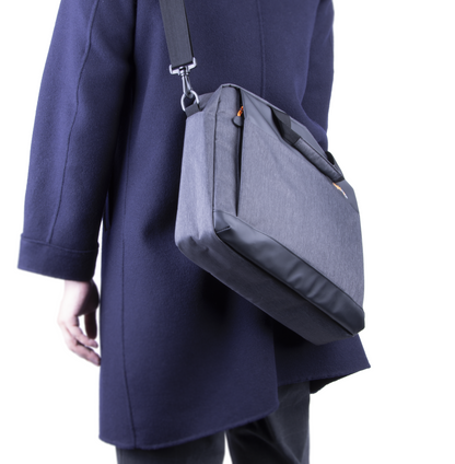 Man's back with messenger bag
