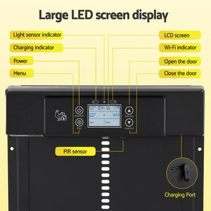 Giantz Automatic Chicken Coop Door 37cm Solar Powered Smart App Control Black