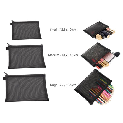 3 Pcs Zipper Travel Cosmetic Mesh Bag Set