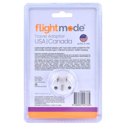 Flightmode Outbound AU/NZ to USA/CANADA Travel Adaptor with USB Type C & A