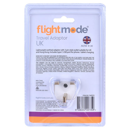 Flightmode Outbound AU/NZ to UK/HONG KONG Travel Adaptor with USB Type C & A