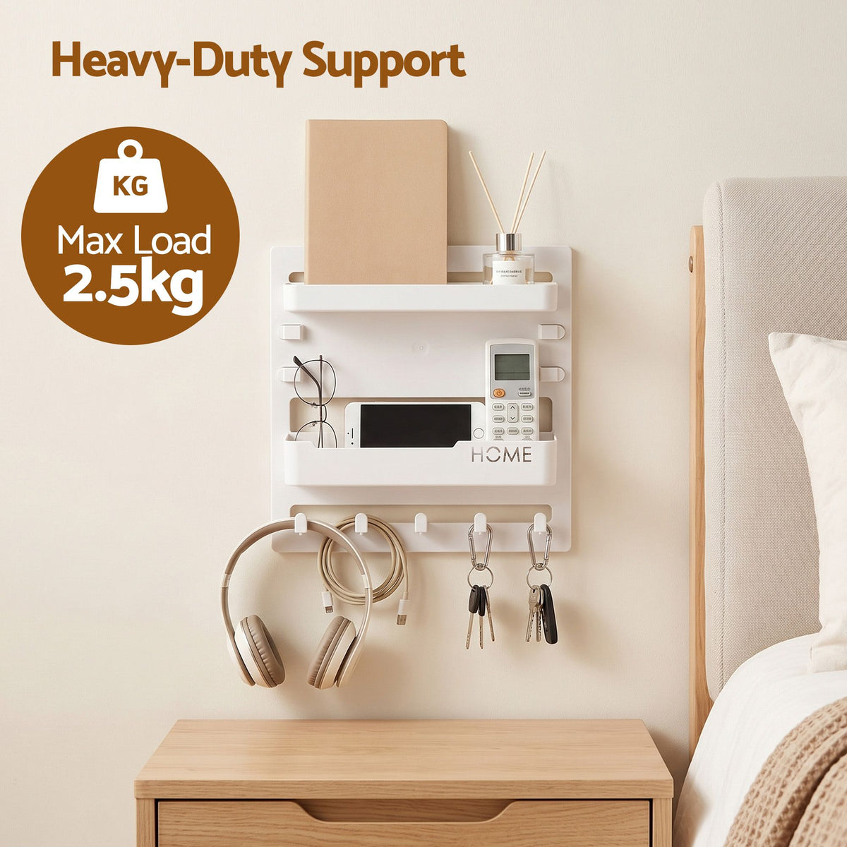 Artiss Bedside Shelf Wall Mount Organizer - Self-Adhesive Floating Nightstand Caddy for Storage, No-Drill Stick-On Aesthetic Room Decor for Girls & Dorms