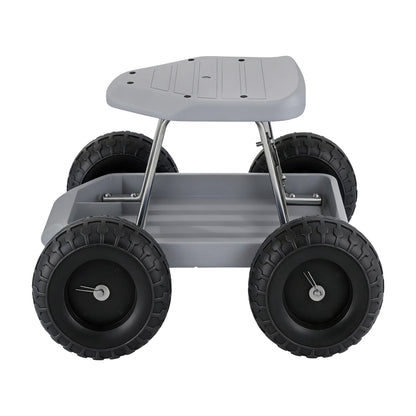 Gardeon Garden Cart Seat with Wheels, Rolling Work Stool with Tool Storage Tray, 440lbs (200kg) Heavy Duty Capacity Garden Stool for Outdoor Yard Work, Car Detailing, and Garage Maintenance, Grey/Black