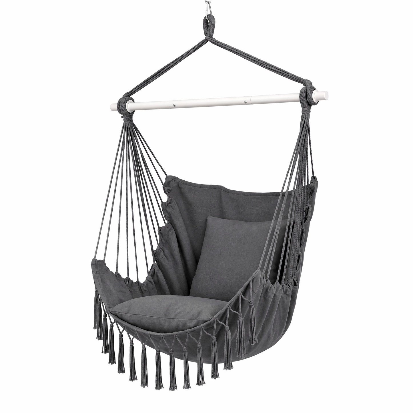 Gardeon Hammock Chair Camping Macrame Hanging Swing Cushions Metal Bar Grey