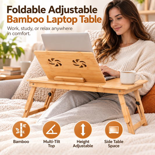 Foldable Adjustable Bamboo Laptop Table & Bed Tray — 2