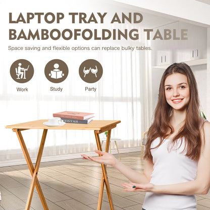 2 Pcs Bamboo Folding Laptop Tray & Snack Table