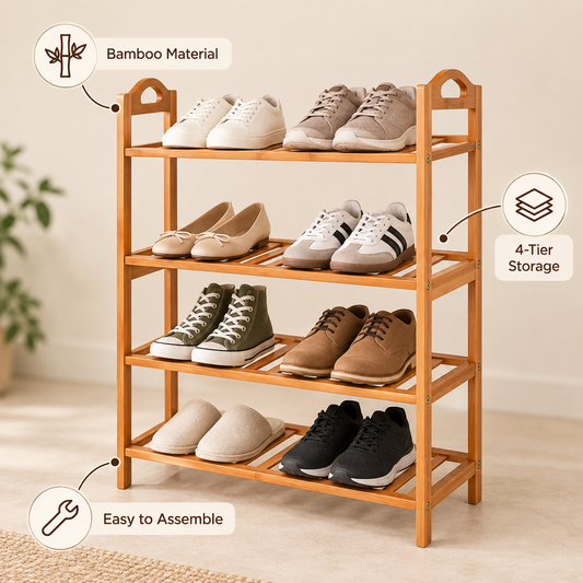 4-Tier Bamboo Shoe Rack & Organiser, 69 x 25 x 69cm, Brown — 2