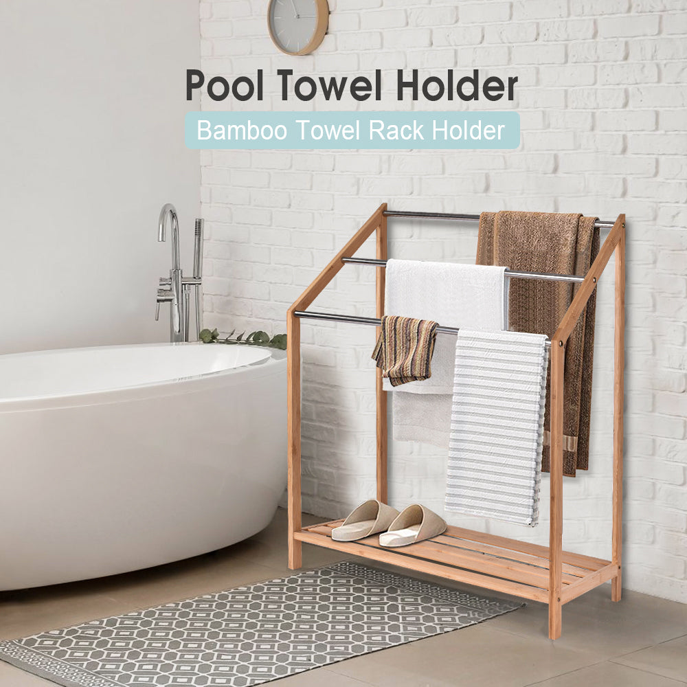 85cm Standing Towel Rack - Bamboo Towel Bar Metal 3-Tier
