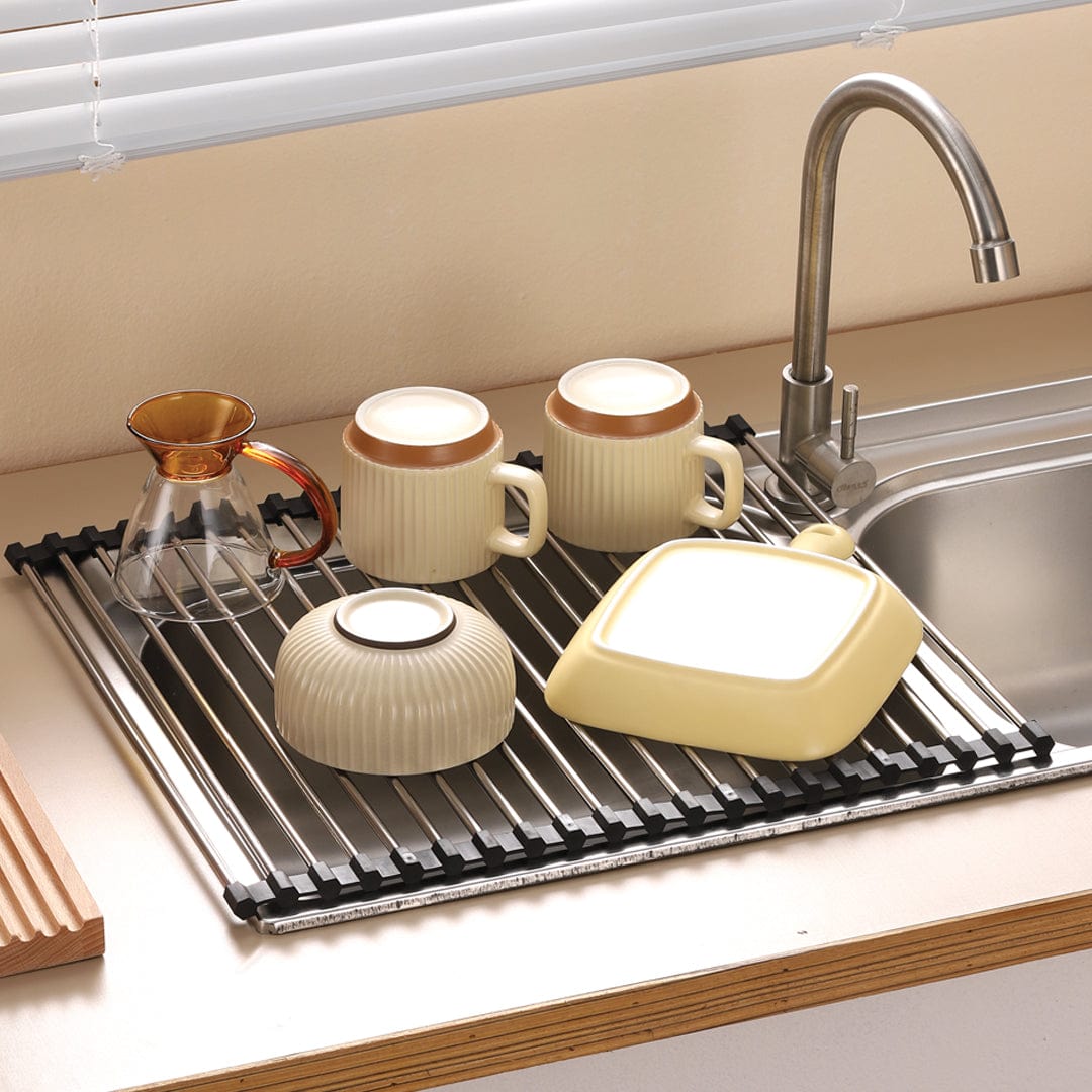 Silver Over Sink Draining Rack with Anti-Slip Grips