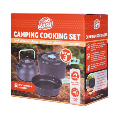 3Pcs Camping Cooking Set – Lightweight Anodised Aluminium Outdoor Cookware Kit with Heat-Resistant Handles