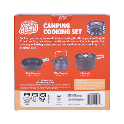 3Pcs Camping Cooking Set – Lightweight Anodised Aluminium Outdoor Cookware Kit with Heat-Resistant Handles