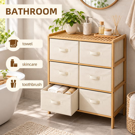 6 Drawer Bamboo Storage Chest with Fabric Drawers — 1