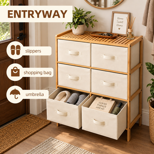 6 Drawer Bamboo Storage Chest with Fabric Drawers — 2