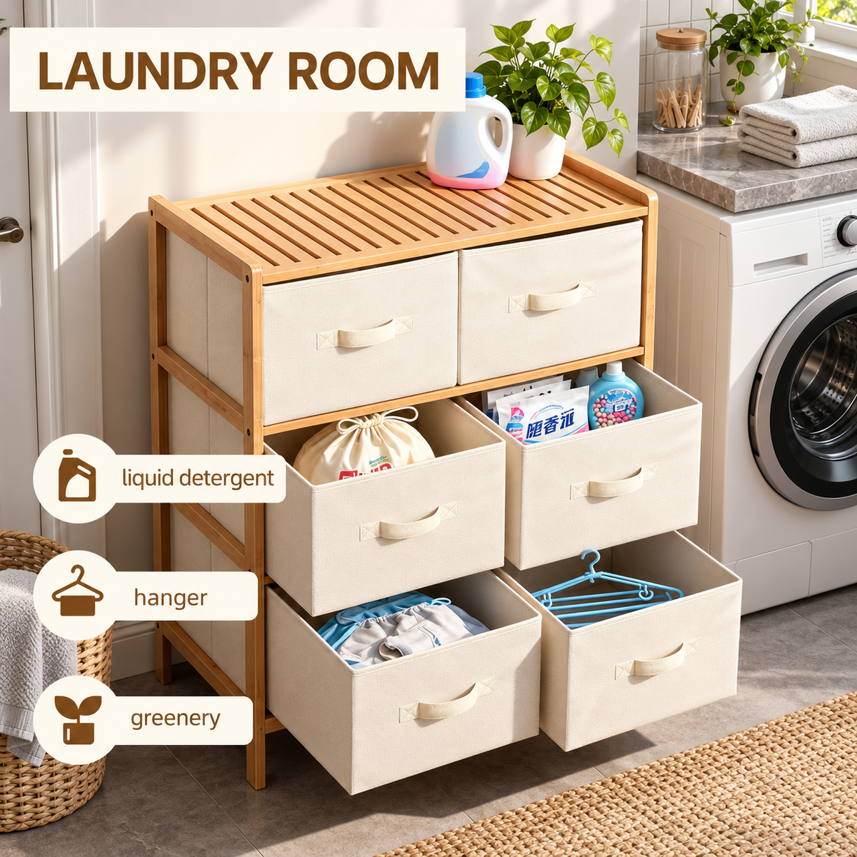 6 Drawer Bamboo Storage Chest with Fabric Drawers — 9