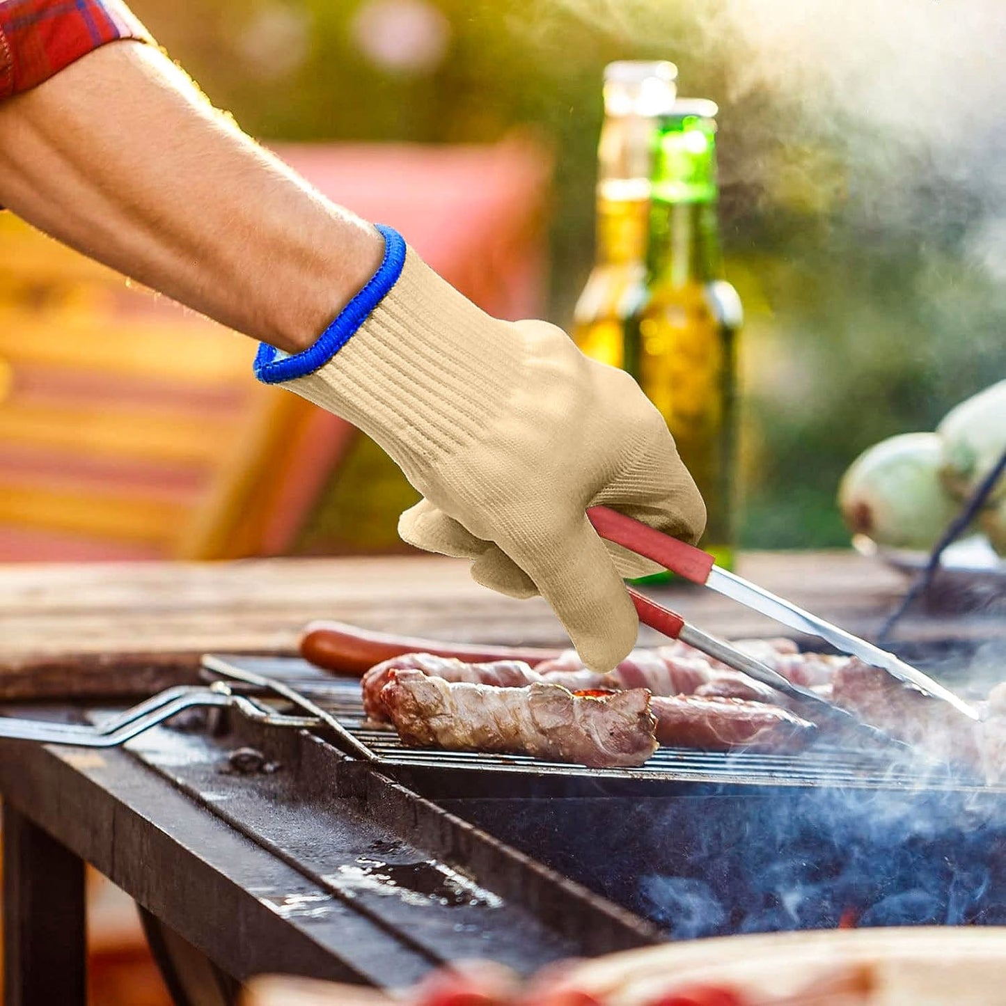 2 Pairs 5-Finger Oven Mitt BBQ Grill Gloves – Heat-Resistant, Non-Slip, Machine-Washable