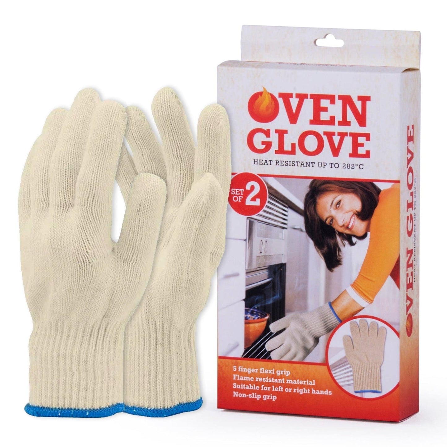 2 Pairs 5-Finger Oven Mitt BBQ Grill Gloves – Heat-Resistant, Non-Slip, Machine-Washable