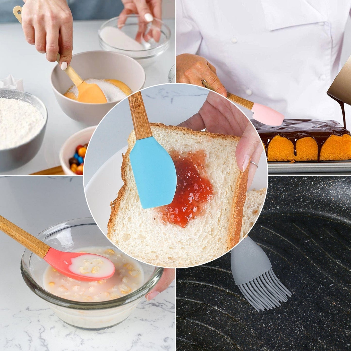 5Pcs Mini Silicone and Bamboo Utensils Set