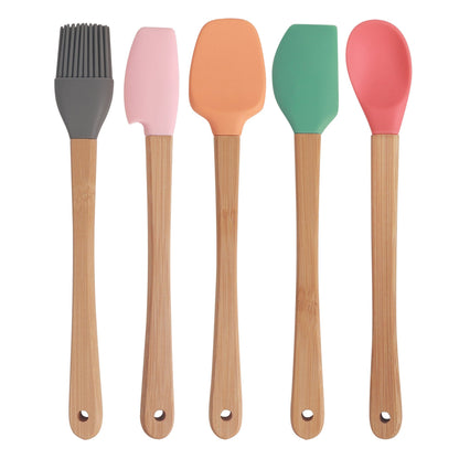 5Pcs Mini Silicone and Bamboo Utensils Set