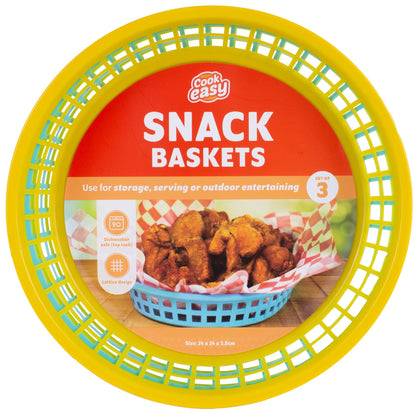 3 Pcs Cook Easy Round Plastic Snack Baskets