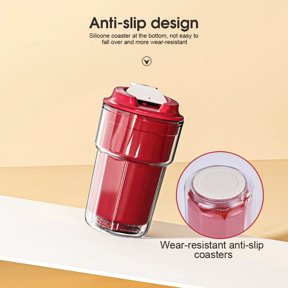 2 Pcs 460 ml Double Wall Insulated Coffee Cup – Red & Black (Leak‑Proof, Vacuum Design)