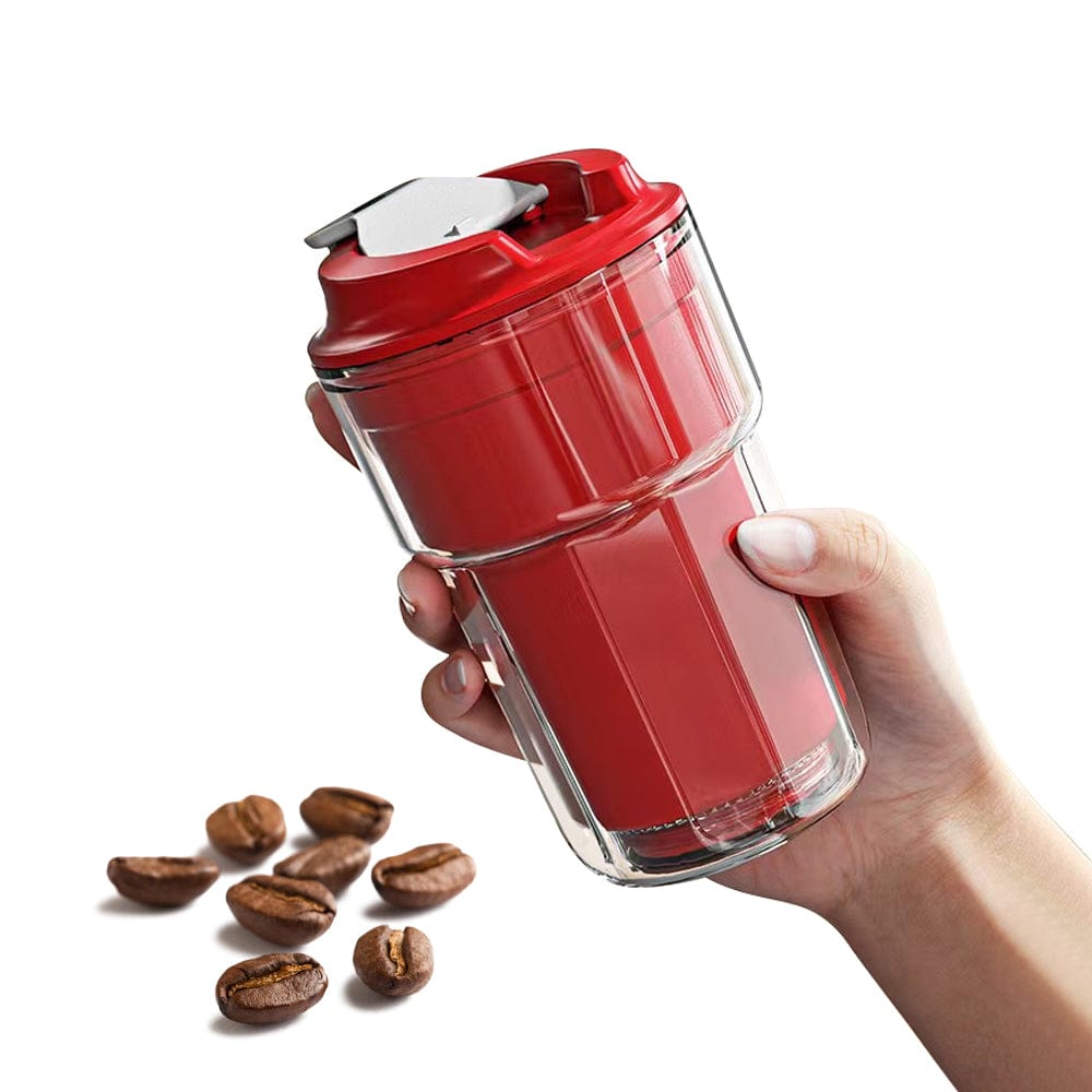 2 Pcs 460 ml Double Wall Insulated Coffee Cup – Red & Black (Leak‑Proof, Vacuum Design)