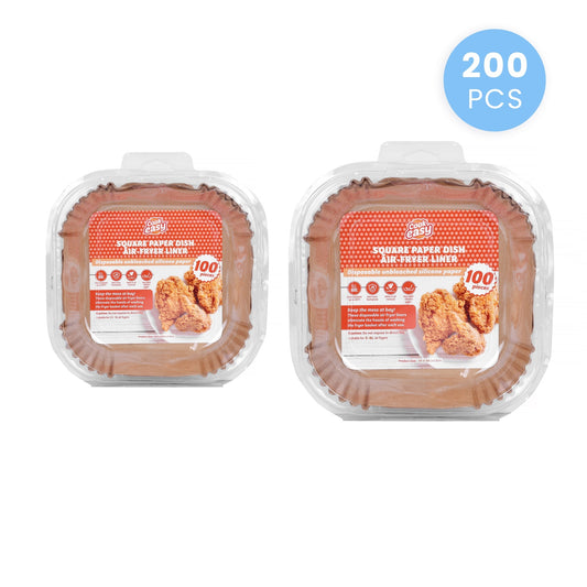 200 Pcs Disposable Unbleached Silicone Paper Dish Air-fryer Liner (100 small square + 100 large square)