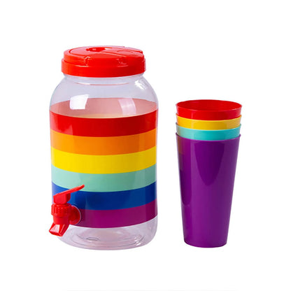 5 Pcs 3.8L Leakproof Beverage Dispenser with 4 Cups - Rainbow