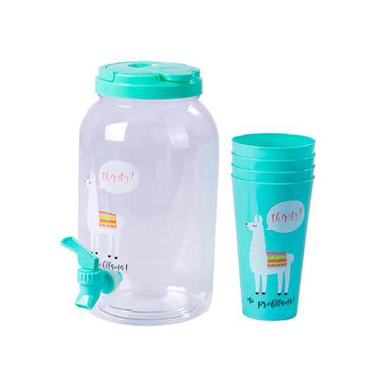 5 Pcs 3.8L Leakproof Beverage Dispenser with 4 Cups - Blue