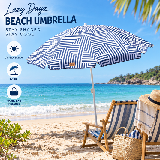Lazy Dayz Makena 1.8m Tiltable Beach Umbrella with Carry Bag — 1