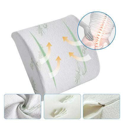 2 Pcs Bamboo Memory Foam Lumbar Support Cushion – Ergonomic Back Support Pillow (32 × 31.5 × 10 cm)