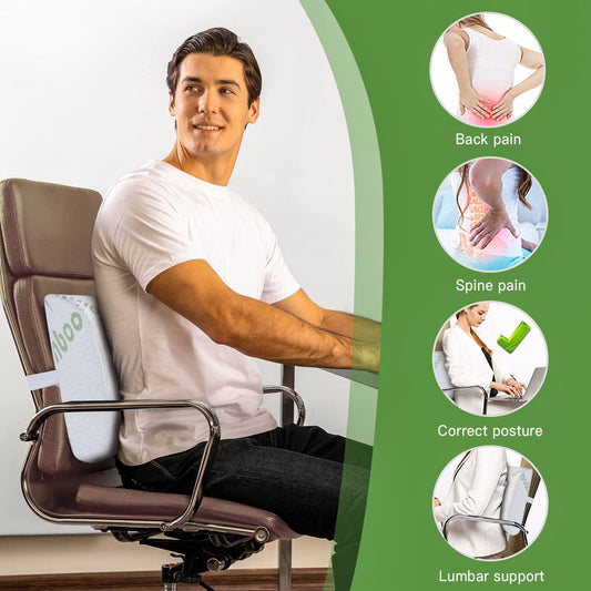 2 Pcs Bamboo Memory Foam Lumbar Support Cushion – Ergonomic Back Support Pillow (32 × 31.5 × 10 cm)