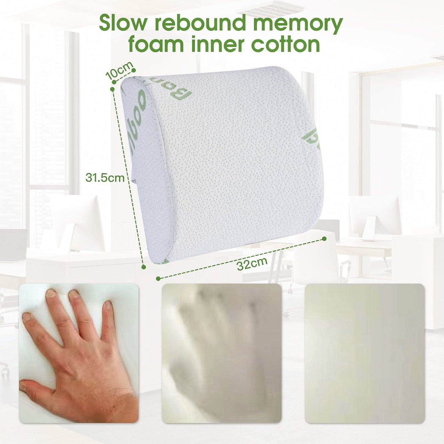 2 Pcs Bamboo Memory Foam Lumbar Support Cushion – Ergonomic Back Support Pillow (32 × 31.5 × 10 cm)