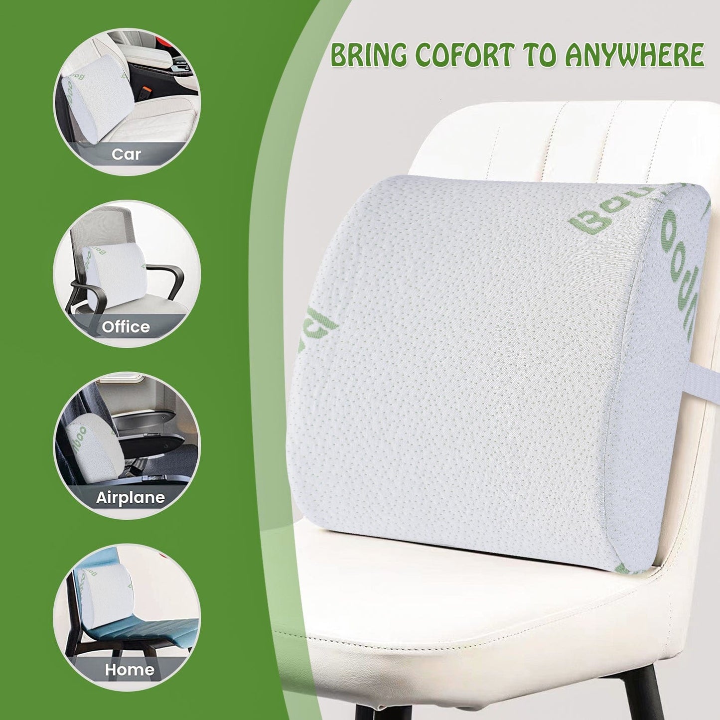 2 Pcs Bamboo Memory Foam Lumbar Support Cushion – Ergonomic Back Support Pillow (32 × 31.5 × 10 cm)