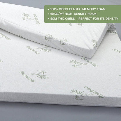 4cm Memory Foam Mattress Topper with Bamboo Cover - Double