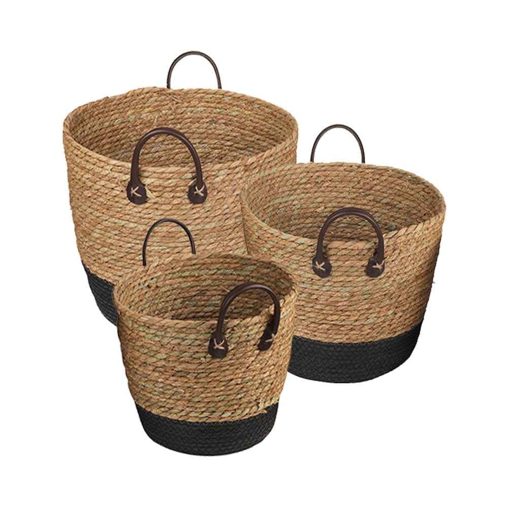 3 Pcs Cotton Rope Stripe Carry Handles Storage Baskets Set