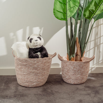 2 Pcs Cotton Rope String Carry Handles Storage Baskets Set