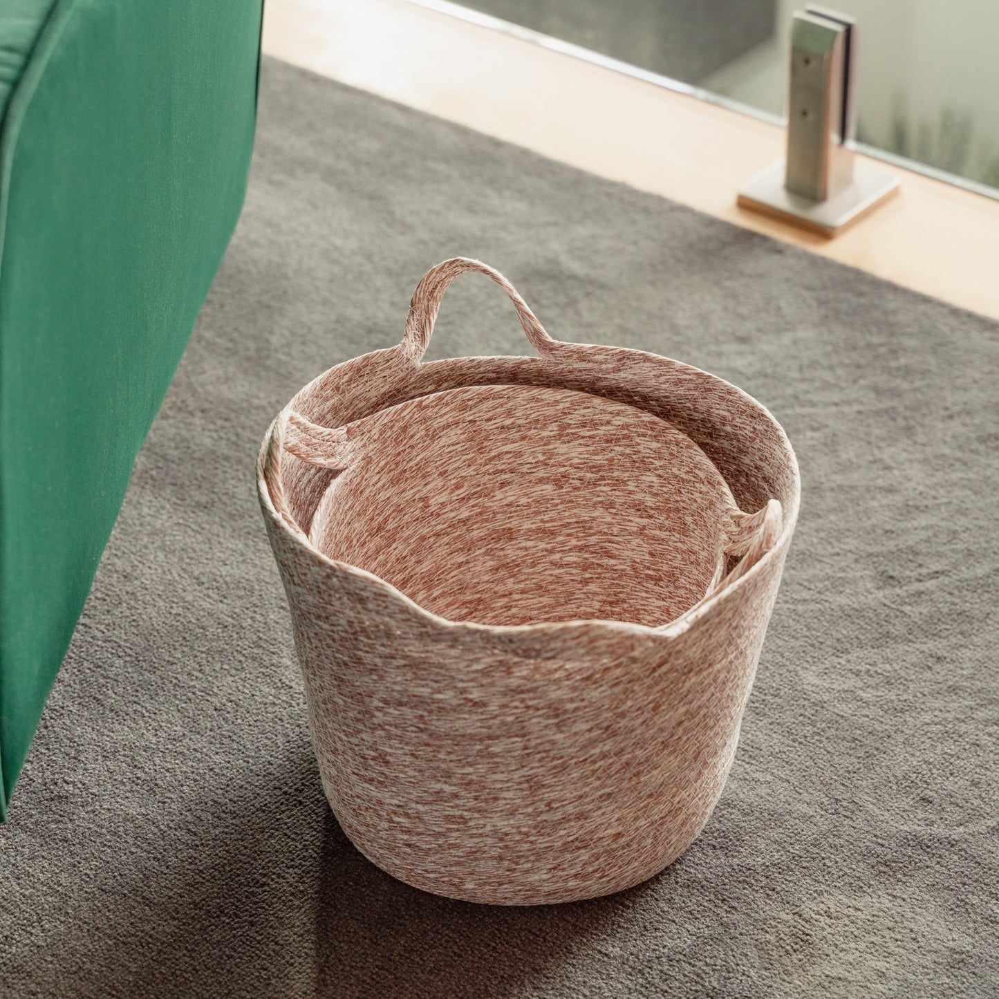 2 Pcs Cotton Rope String Carry Handles Storage Baskets Set