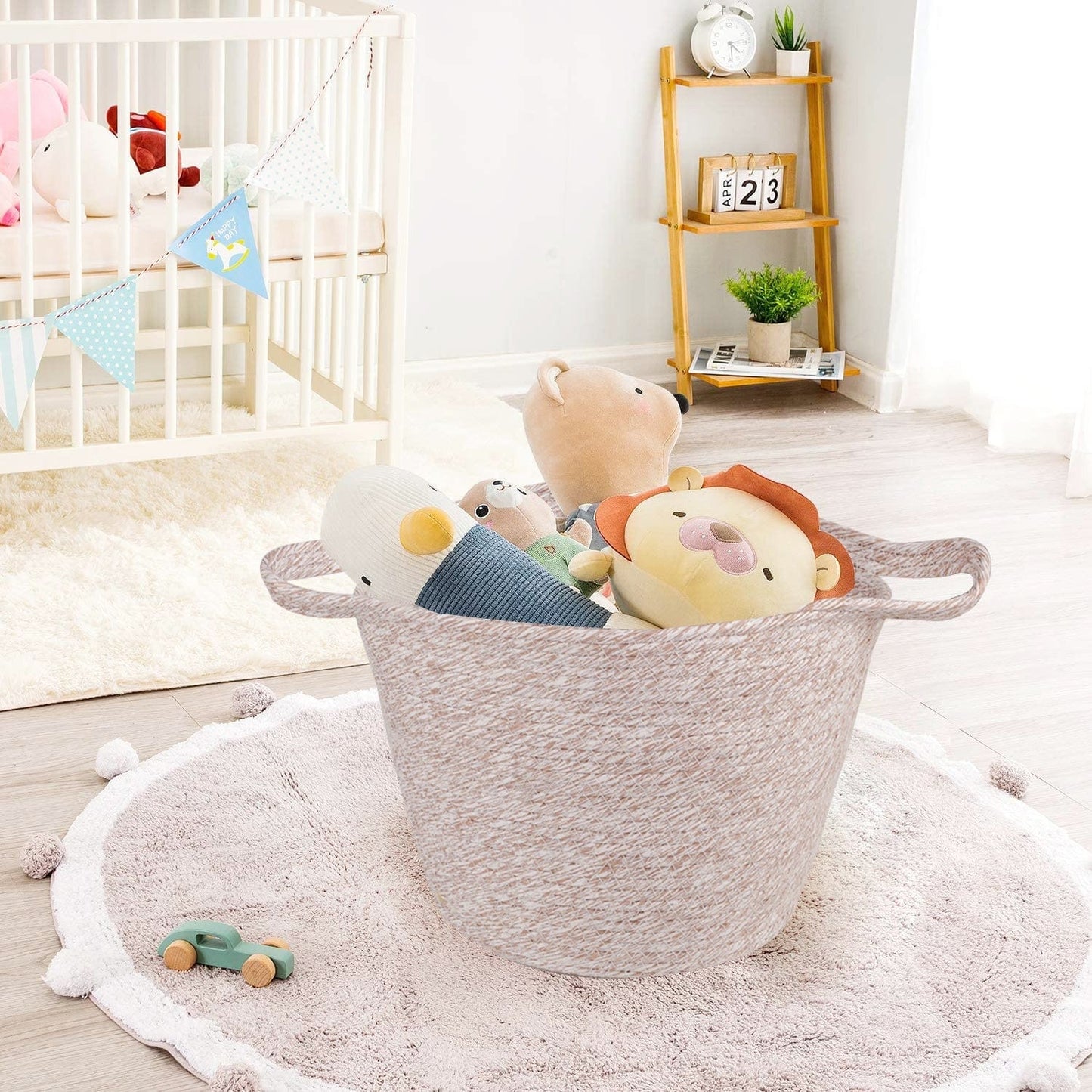 2 Pcs Cotton Rope String Carry Handles Storage Baskets Set