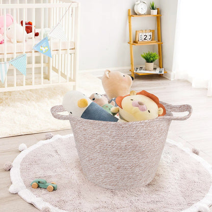 2 Pcs Cotton Rope String Carry Handles Storage Baskets Set