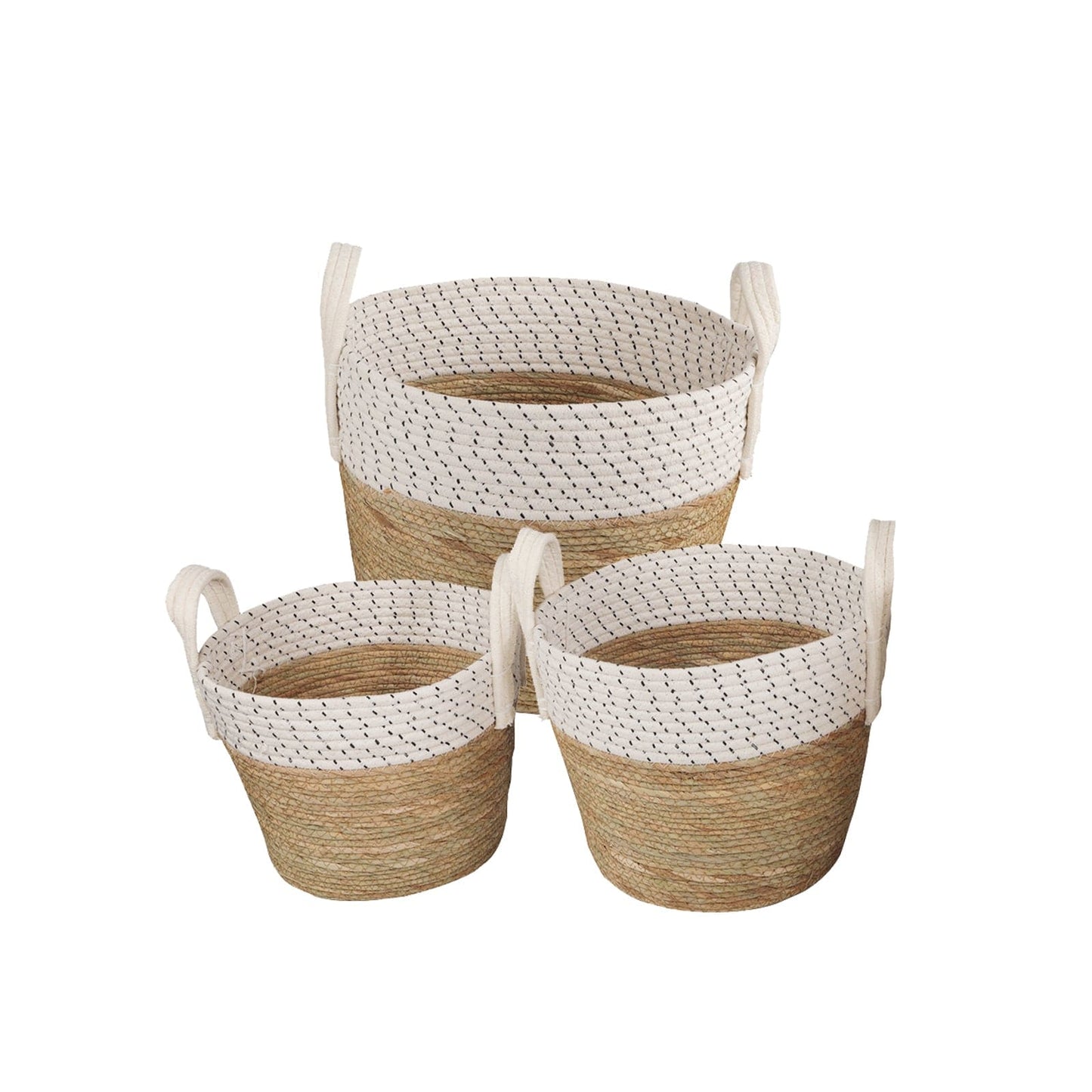 3 Pcs Cotton Rope Stripe Carry Handles Storage Baskets Set