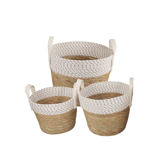 3 Pcs Cotton Rope Stripe Carry Handles Storage Baskets Set
