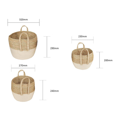 LIVINGTODAY 3 Piece Cotton Rope Stripe Carry Handles Storage Baskets Set