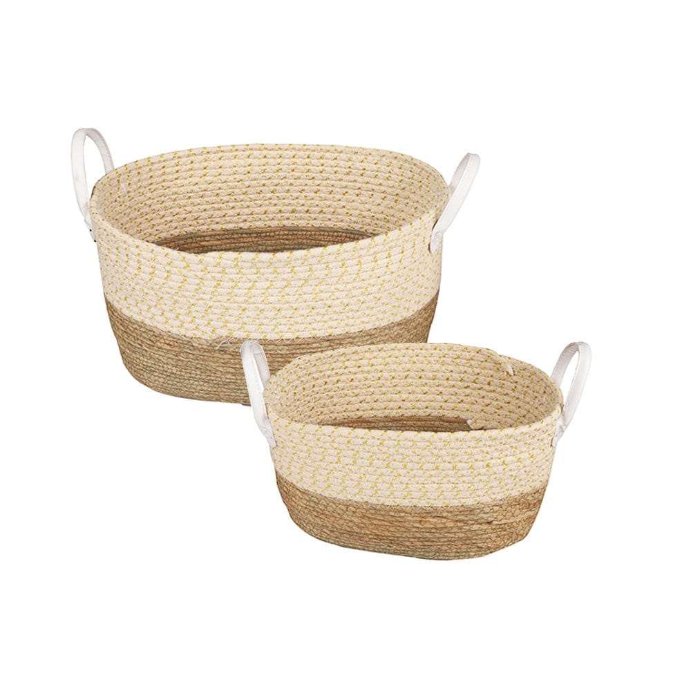 2 Pcs Cotton Rope Stripe Carry Handles Storage Baskets set