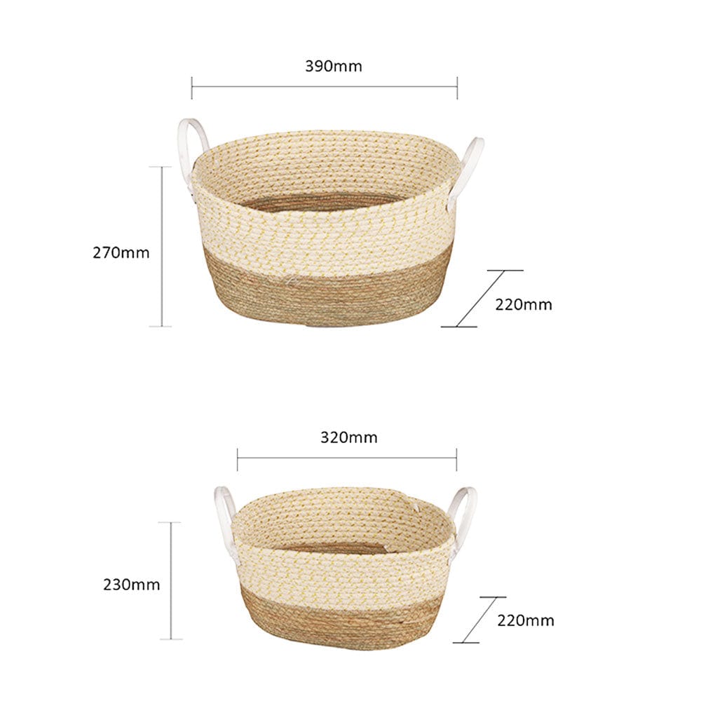 2 Pcs Cotton Rope Stripe Carry Handles Storage Baskets set